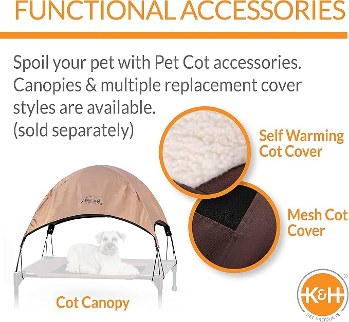 K&H Outdoor Elevated Dog Bed, Bolster Pet Cot, Medium 32x25in, Chocolate | Pet Cot for Medium & Large Pets, Washable Mesh Center Hammock with removable Washable Bolsters, Indoor / Outdoor Dog Bed
