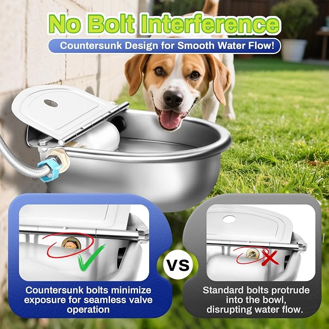 Automatic Animal Drinking Water Bowl with Float Valve, Extended Pipe & Drain Hole,3L Stainless Steel Waterer Feeder Farm Dog Dispenser Kit Self Filling for Livestock Horse Goat Water Trough