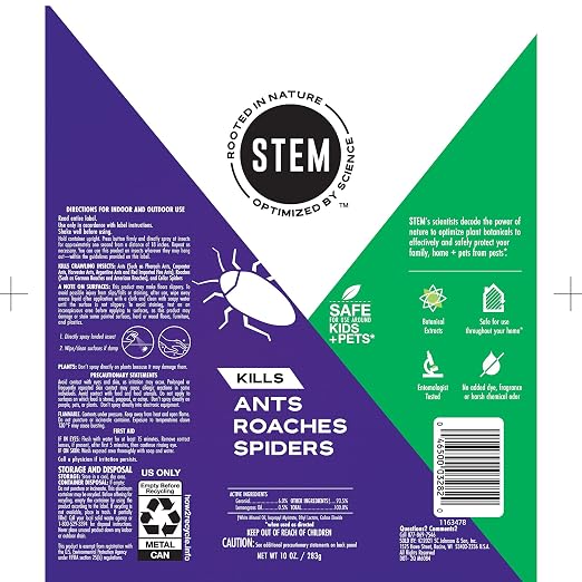 Stem Kills Ants, Roaches And Spiders: Plant-Based Active Ingredient Bug Spray, Botanical Insecticide For Indoor And Outdoor Use; 10 fl oz (Pack Of 1)