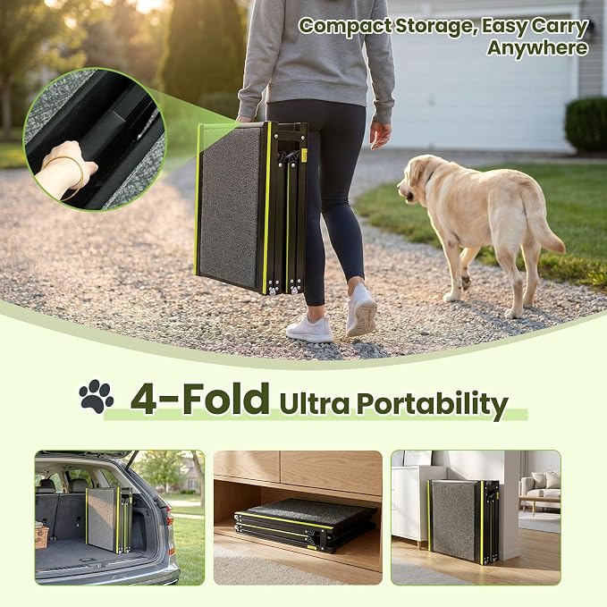 Hassky Dog Ramp for Cars - 70" L × 20" W with Reflective Strip | Foldable Non-Slip Pet Ramp for SUV Trunk Vehicle, Heavy Duty for Large & Senior Dogs, Indoor & Outdoor Universal Use