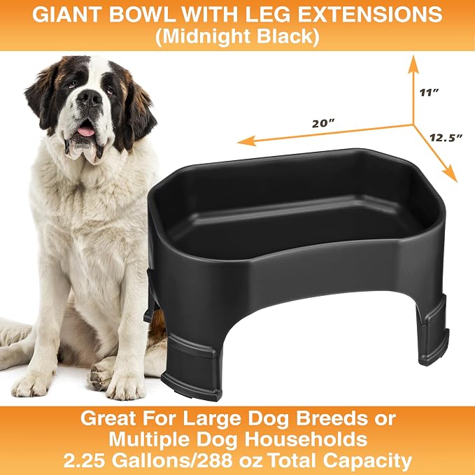 Neater Pet Brands Extra Large Water Bowl for Dogs, Elevated Outdoor Dog Water Bowl (2.25 Gallon XL Capacity), Big Trough Style Food Dish for Indoors or Outside, No Spill Large Dog Bowls, Black