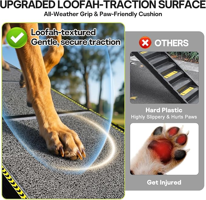 75'' Extra Long Telescoping Dog Ramp, 20" Wide Dog Car Ramp for Large Dogs | Telescoping Dog Car Ramp, Up to 250 LBS, Non-Slip Loofah Surface, Portable Outdoor Pet Ramps for Dogs to Get in SUV/Truck/Rv