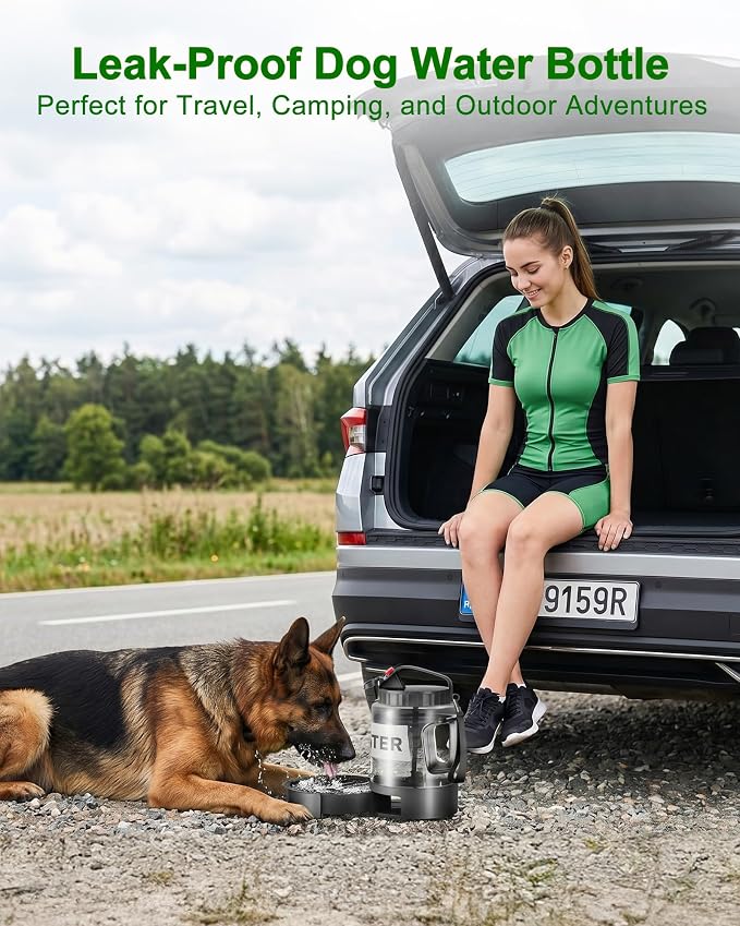 77oz Portable Dog Water Bottle, Camping Essentials, Large Travel Bottle with Pull-Out Drinking Bowl, Portable Beach Accessories, Car Water Container for Dogs, BPA Free - Black