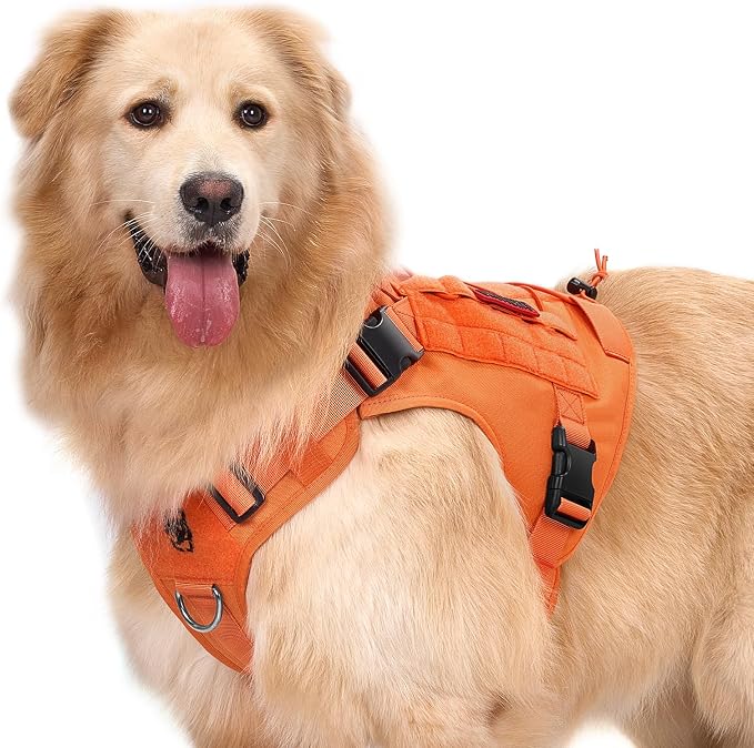 OneTigris Tactical Dog Harness Vest No-Pull Service Dog Vest for Large Dogs | 1000D Pullable Nylon, with Control Handle and Hook & Loop Panels, Easy On & Off, Adjustable for Walking Training Orange L