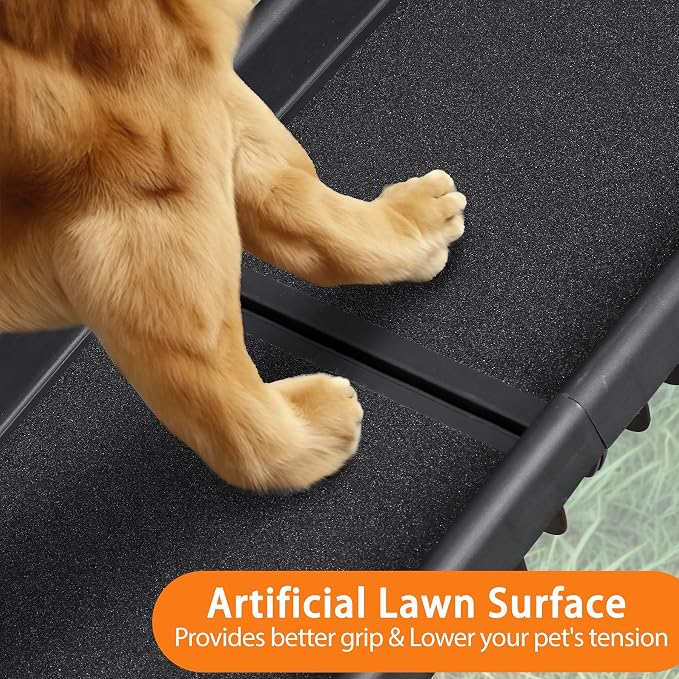 62 Inches Folding Dog Ramp for Cars Trucks SUVs Portable Pet Ramps for Large Dogs Non-Slip Stairs Step Ladder with Raised Siderails, Black