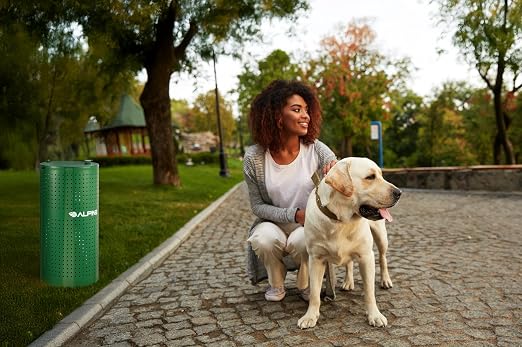 Alpine Dog Waste Station Outdoor 13.5 Gallon Commercial Pet Poop Trash Can | Weather Resistant Steel, Floor, Wall or Pole Mounted, for Dog Parks, HOA, Public Areas & Trails, Green