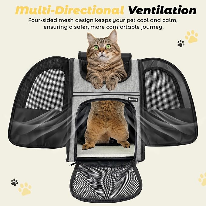 Zavothy Cat Backpack Carrier – Expandable Airline Approved Pet Travel Bag for Cats & Small Dogs, Breathable Mesh Pet Carrier Backpack with Padded Base (Grey)