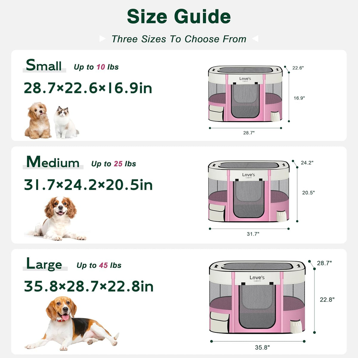 Love's cabin Pet Puppy Dog Playpen, Medium Dog Tent Crates Cage Indoor/Outdoor, Portable Exercise Playpen for Cat, Foldable Pop Up Dog Kennel Playpen with Carring Case (M, Light Pink)
