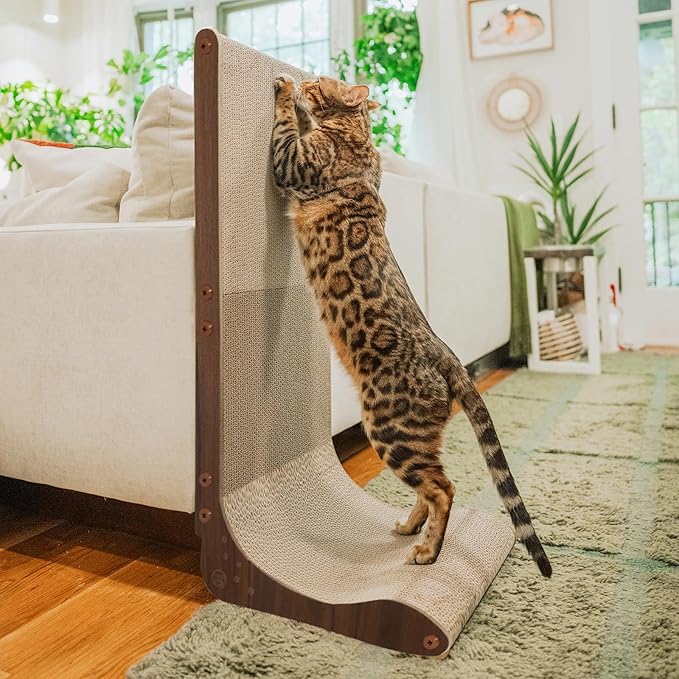 Necoichi Cardboard Cat Scratcher Wall for Indoor Cats - Cat Scratching Board, Cat Scratch Pad Lounger with Reversible Usability and Extra Comfort for Lounge, Curved (Dark Cherry, Large)