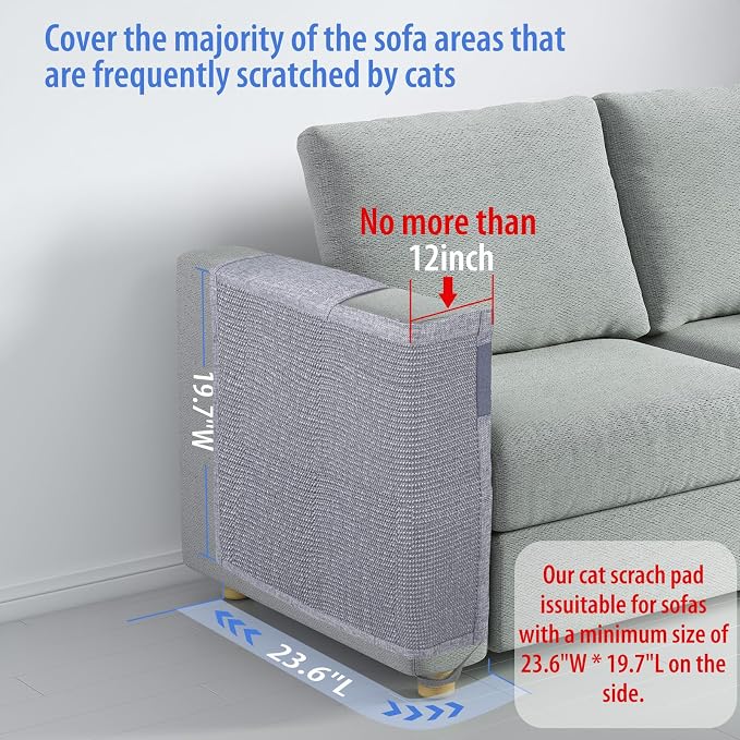 Cat Scratch Couch Protector with Natural Sisal for Protecting Couch Sofa Chair Furniture 23.6" L*19.7" W(Smoke Gray, Right Hand)