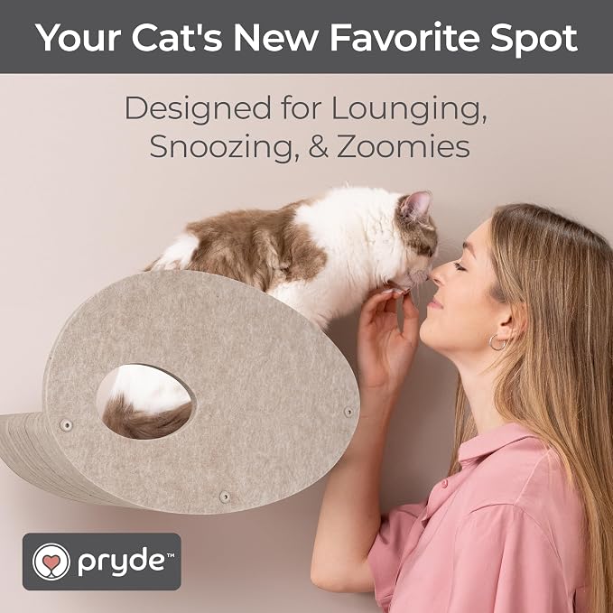 Accessory ADD-ON Curved Shelf Facade Covers Compatible with Cat Wall Shelves by Pryde Pets - 100% Sustainable PET Felt - Climber Sold Seperately - Cats Hammock Privacy and Safety Bumpers (Oatmeal)