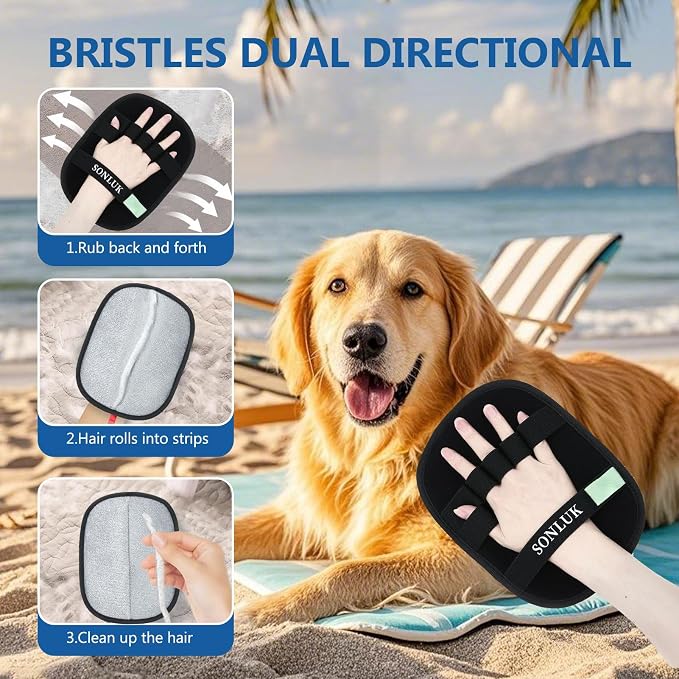 2 Pack Pet Hair Removal Glove,Upgraded 5-Finger Pet Hair Remover Glove for Dogs&Cats,Reusable Electrostatic Magic Brush Pet Hair Removal Tool for Laundry,Furniture,Carpets,Car Seats(Black)