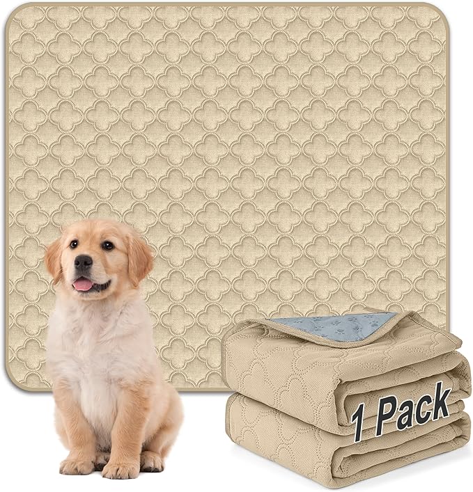 Washable Pee Pads for Dogs - 1 Pack Reusable Pee Pads，Waterproof Puppy Pads，Pet Training Pads，Super Absorbent with Dog Paw Shape Non-Slip Backing (Cream, 72" X 72" - 1 Pack)