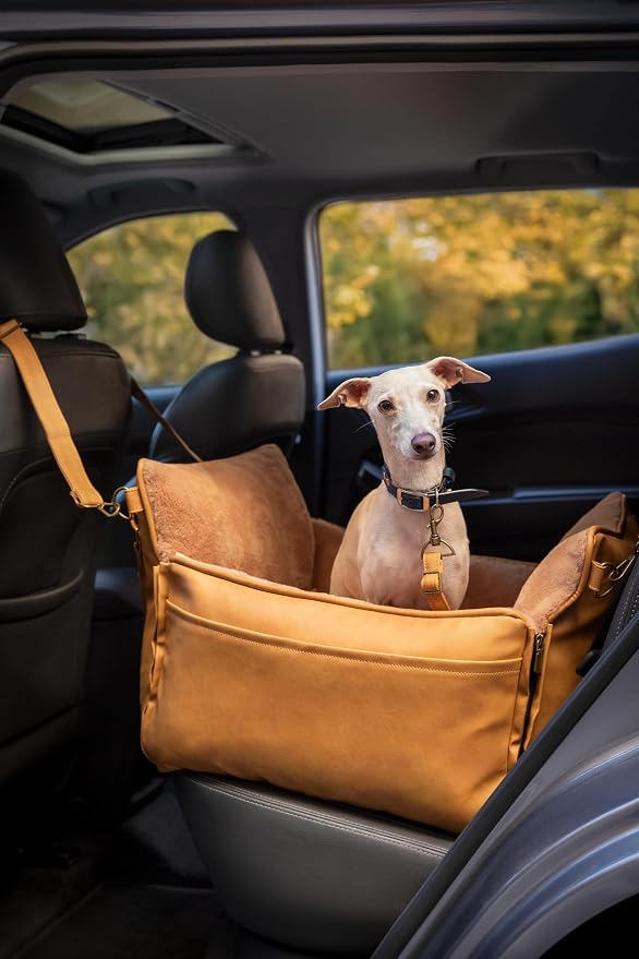 NOAH & PAW Small Dog Car Seat for Small Medium Pets with Harness Clip, 4X Safety Feature, Washable Dog Seat for Car, Orthopedic Foam Wrapped with Plush, Vegan Leather