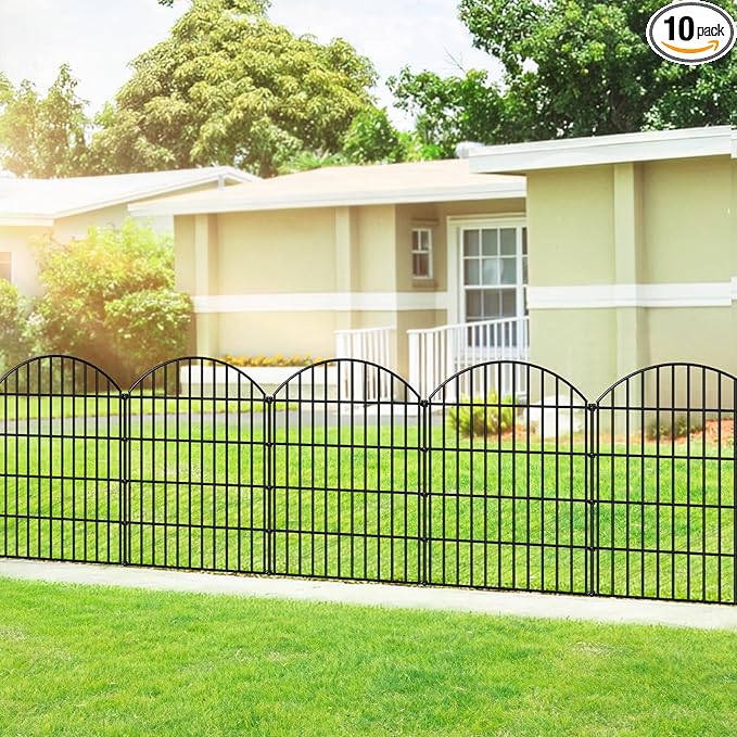 FOREHOGAR Metal Garden Fence 36in (H) x 23.3ft (L), 10 Panels + 11 Stakes Dog Fences Border Fence Animal Barrier, No Dig Garden Fencing for Yard Flower Bed Lawn Patio Outdoor, CTW3610 Black