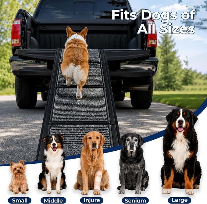Dog Stairs for Car,70.8" L× 19.6" W Dog Ramp for Large Dogs with Non-Slip Surface,Portable Folding Pet Stairs/Steps for Car SUV & Truck,Dogs Ramp for High Beds & Couch,Up to 150LBS (Large)