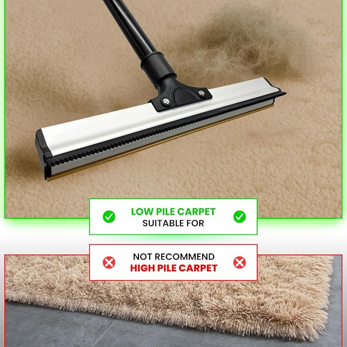 Carpet Rake Kit for Pet Hair Removal & Fluffing Matted Carpet – 61" Adjustable Handle, Deep Clean Dog & Cat Hair Remover, Reusable Scraper for Rugs, Low Pile Carpet, Couch Stairs & Car