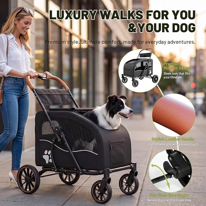 Dog Stroller for Large Dogs(up to 110lbs), Foldable Pet Stroller with Detachable & Collapsible Cabin, Dog Stroller for 2 Dogs or Multiple Cats, Spacious Dog Wagon for Large Dog & Medium Dog 20+ lbs