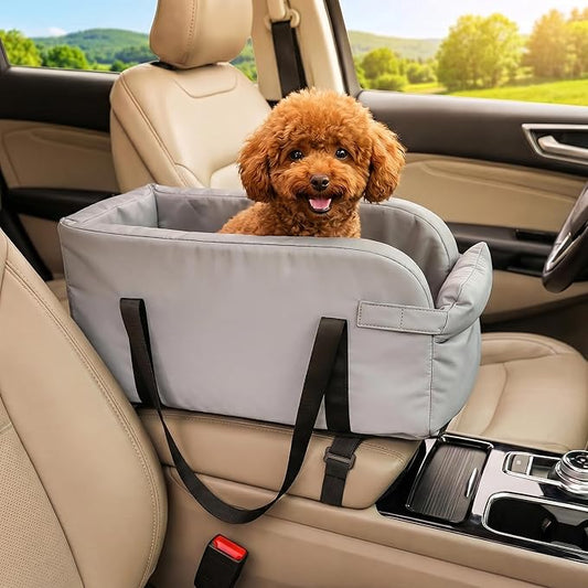 Center Console Dog Car Seat, Waterproof Small Puppy Carrier | Waterproof Faux Leather, for Dogs Under 9 lbs, 2-in-1 Console Dog Car Seat & Carrier, Sturdy Cushioned, Anti-Collapse Walls