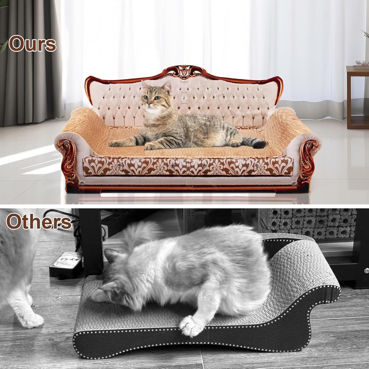 Scratching Sofa, Couch Shaped Thick Scratching Cardboard, Lounge Bed for Indoor Rest&Play, Sofa Scratcher Pad (Silver, 27.6" L X 12.4" W X 11.8" H)