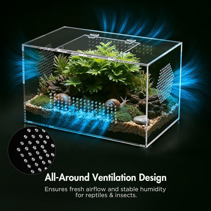 Pre-Assembled Jumping Spider Enclosure, All-Side Ventilation | 12"x7"x7" Escape-Proof Spider Terrarium Kit with Magnetic Door for Tarantula, Mantis, Snail, Tweezer & Temp Sticker Included
