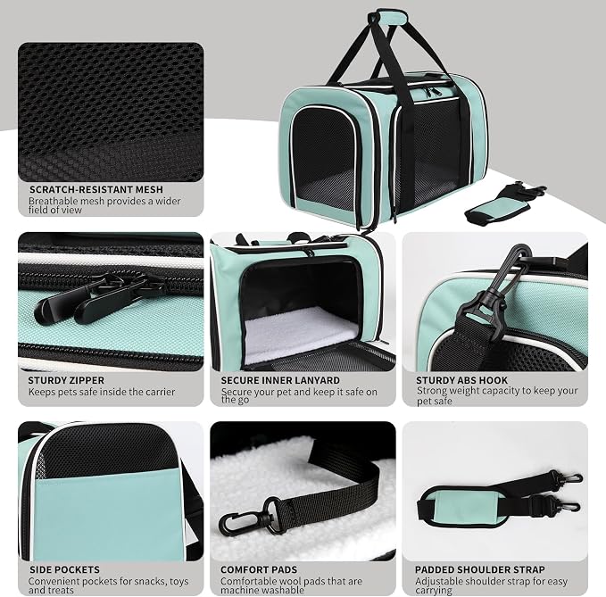Carriers Soft-Sided Large Pet Carrier for Cats Dogs Small Animals Up to 25Lbs,Top Load Carrier,Ventilated Design,Portable Cat Carrier Airline Approved(X-Large,Green)