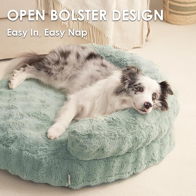 EHEYCIGA Soft Dog Couch Bed for Large Dog, Fluffy Medium Dog Bed with Removable Washable Cover, Bolster Pet Sofa, Waterproof and Non-Slip, 36" x 36"x 9", Green