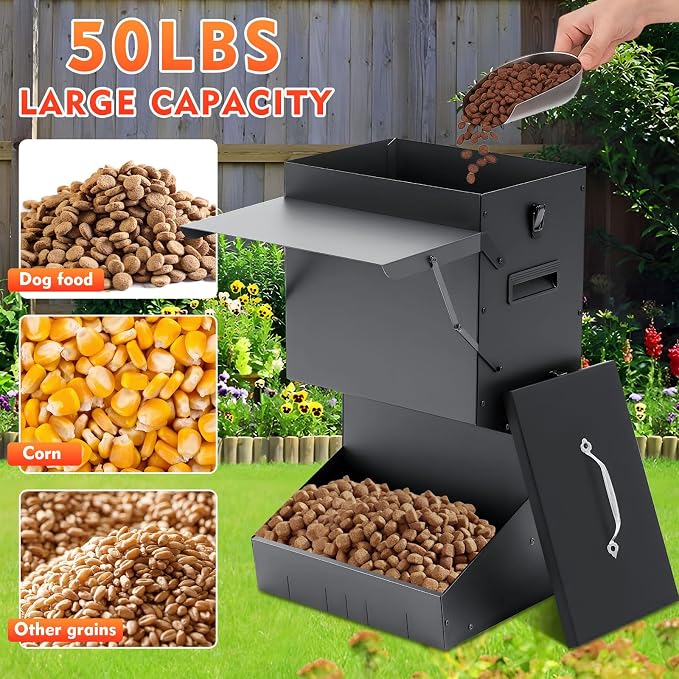 Willinglong 1 Pcs Automatic Dog Feeder with Lid 50 Lbs Capacity Outdoor Dog Feeder Hanging Self Feeding Pet Food Dispenser Pet Food Feeders for Large Dogs Large Breed