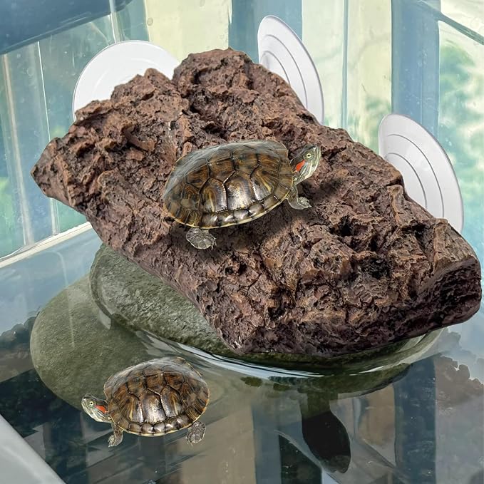 kathson Turtle Basking Platform with Strong Suction Cups,Resin Reptile Climbing Rock Turtle Floating Dock Resting Basking Terrace for Frogs,Terrapins,Juvenile,Crabs