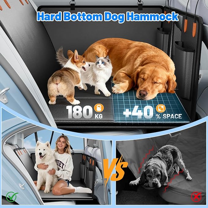 Dog Car Seat Cover for Back Seat, PU Back Seat Extender For Cars SUV | Black,Hold 400lbs,PU Leather,Waterproof,Anti-Scratch,Non-Slip,600D Oxford,Mesh Window,Storage Pocket,For Cars/SUV/ Sedans/MPV