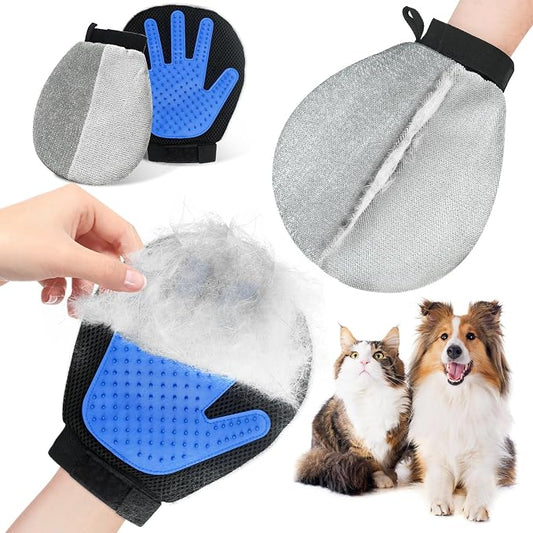 Pet Hair Removal Glove for Dogs & Cats, 2-in-1 Dual-Sided Electrostatic Pet Hair Remover with Silicone Grooming Brush, Reusable for Furniture, Clothes, Couch, Carpet & Car Seat