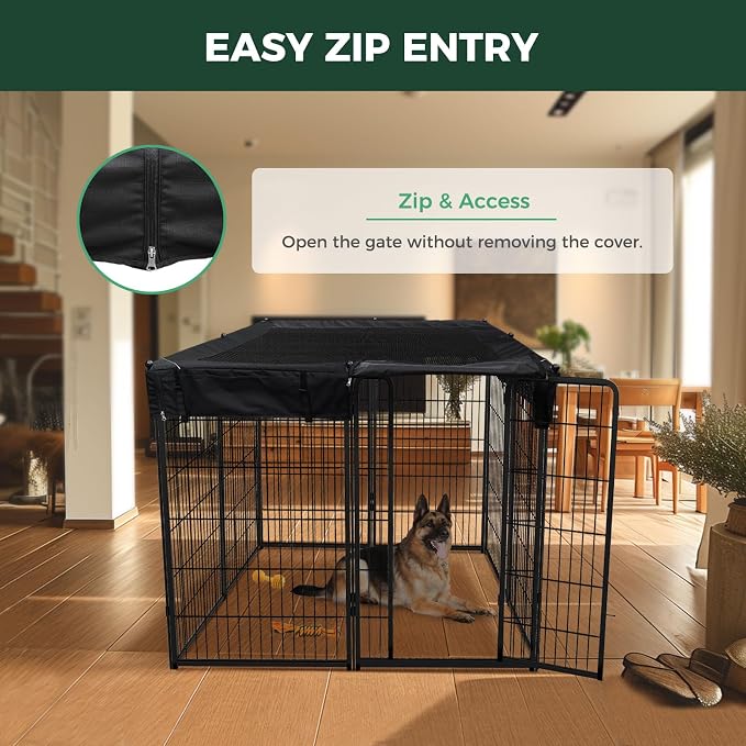 FXW Homeplus Indoor Dog Playpen with Mesh Top Cover, 45" H, 8 Panels | Calm Indoor Play Area, Cover Helps Deter Jump-Outs, for Large Dogs, Patented