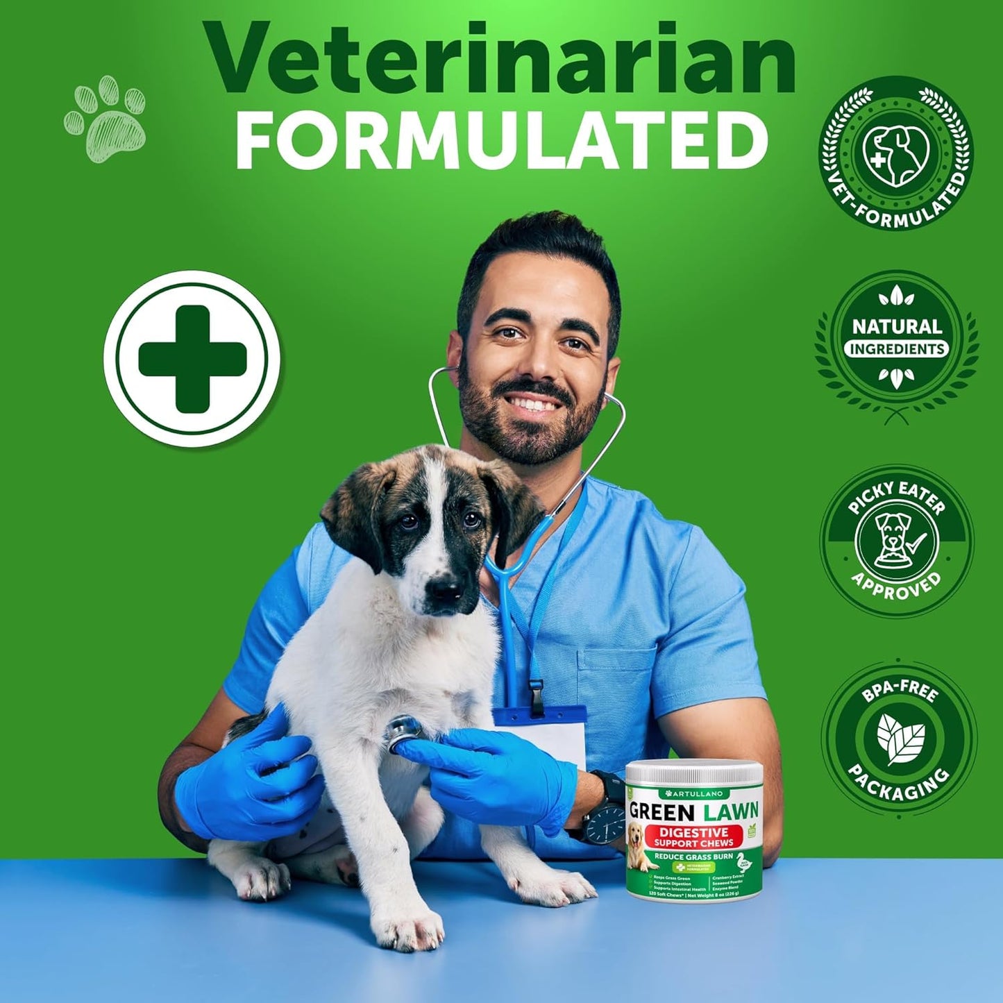 Grass Burn Spot Chews for Dogs - Pee Lawn Spot Saver Caused by Dog Urine - Grass Treatment Rocks - Urine Neutralizer for Green Lawn - Chewable Probiotics, Digestive Enzymes, DL-Methionine - 120 Treats