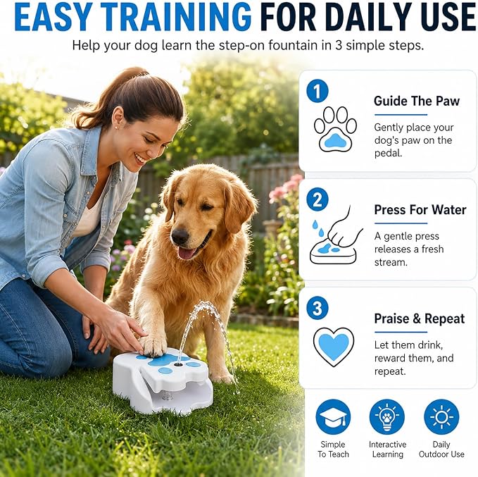 Dog Water Fountain Step On, Paw Activated Dog Water Fountain, Outdoor Dog Sprinkler Step On Drinking Fountain for Large Dogs, Fresh Water Dispenser for Yard Garden Pets