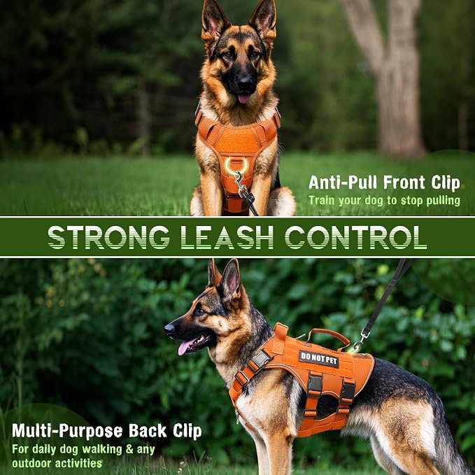 Tactical Molle Vest Mesh Dog Harness with 10 Removale Pet Patches | Breathable Service Dog harness with Double Soft Padded Handle for Large Dog, Reflective Military Pet Vest for Walk Hiking