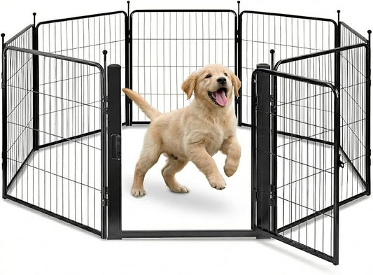 FreePet Dog Playpen for Indoor, Yard, RV Camping, 32 inch 8 Panels for Small and Puppy Dogs, Black│Patented (Black)