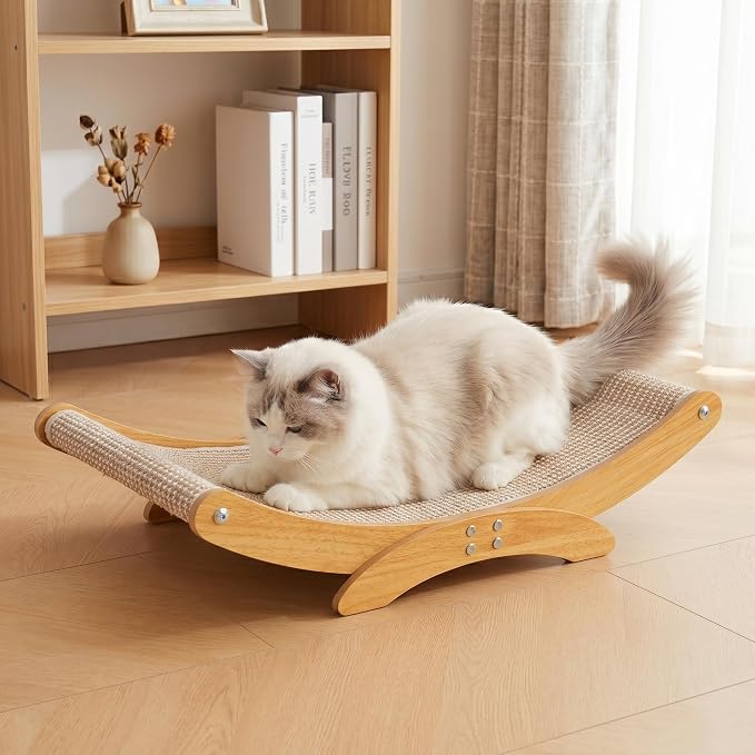 Extra-Larger Sisal Cat Scratcher Bed, Furniture Protector for Indoor Cats | Wood Frame Scratch Pad, 27.6" Natural Sisal Scratch Post, Modern Cats Lounger/Hammock, Easy Assembly