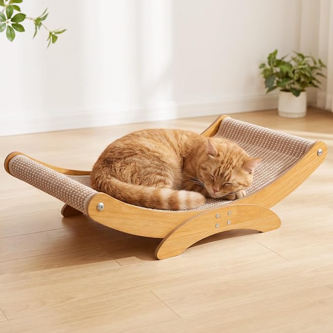 Cat Scratcher Bed for Indoor Cats, 23.6" Large Sisal Cat Scratching Board | Modern Cats Lounger/Hammock, Wood Frame Scratch Pad,Natural Sisal Scratch Post, Easy Assembly, Protect Furniture