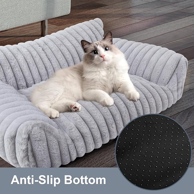 Cute Cat Couch Bed for Indoor Cats, Dog Beds for Small Dogs Couch, S, Grey | Dog Couch Bed with Removable Washable Cover,Cute Fluffy Pet Sofa Cat Couch Bed,Washable Dog Bed Medium Large Size Dog