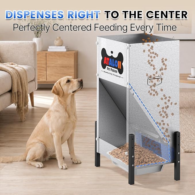 Automatic Dog Feeder 50 lbs — Height-Adjustable with Magnetic Door | Gravity Dog Feeder Dispenser, Large Capacity Self-Feeding Station for Small Medium Large Dogs, Indoor & Outdoor (Blue)