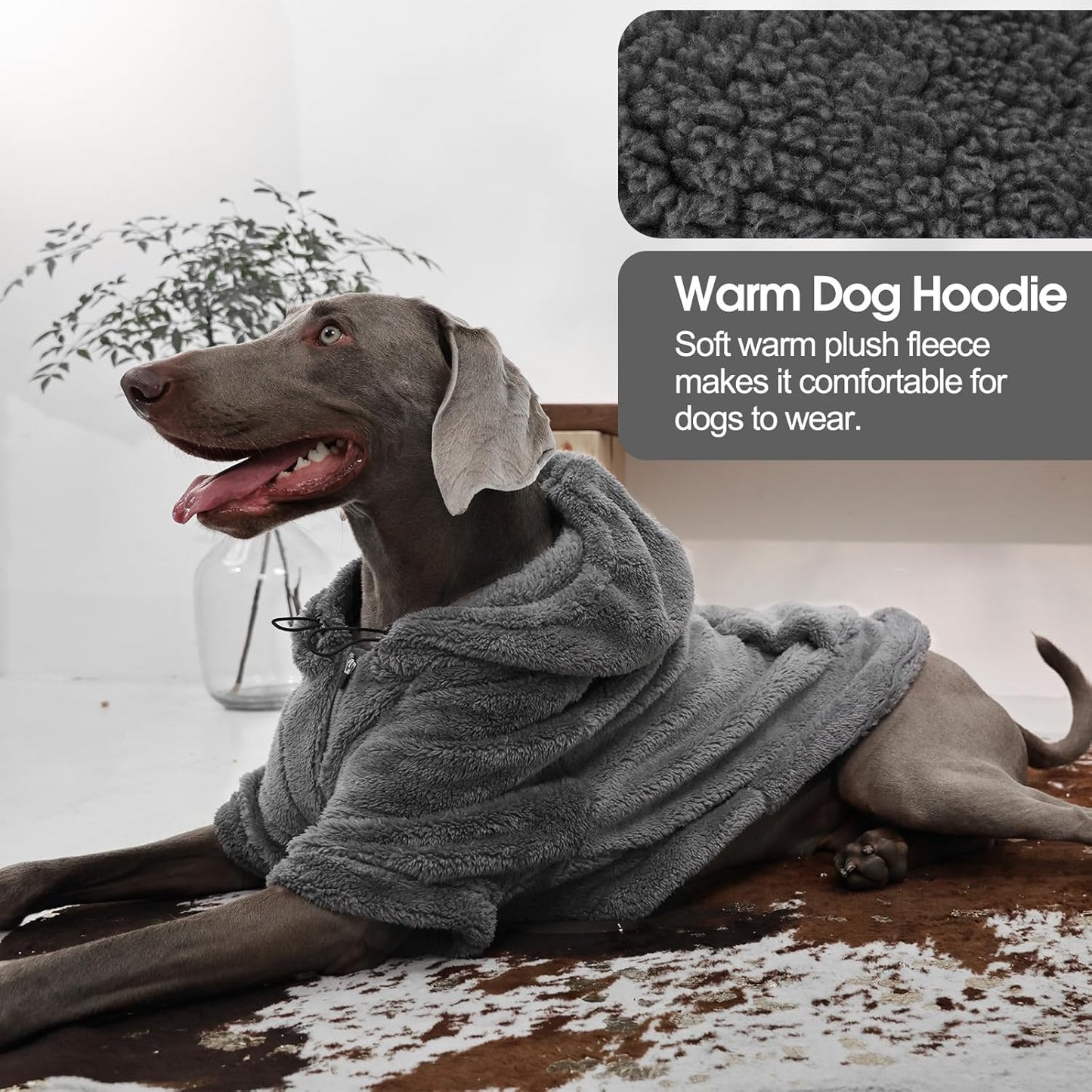 IDOMIK Fuzzy Dog Sweater with Adjustable Hood, Warm Fleece Dog Sweater Hoodie with Harness Hole & Pocket, Pullover Sweaters for Medium Dogs, Fuzzy Hooded Sweatshirt for Fall Winter Christmas,Grey,M
