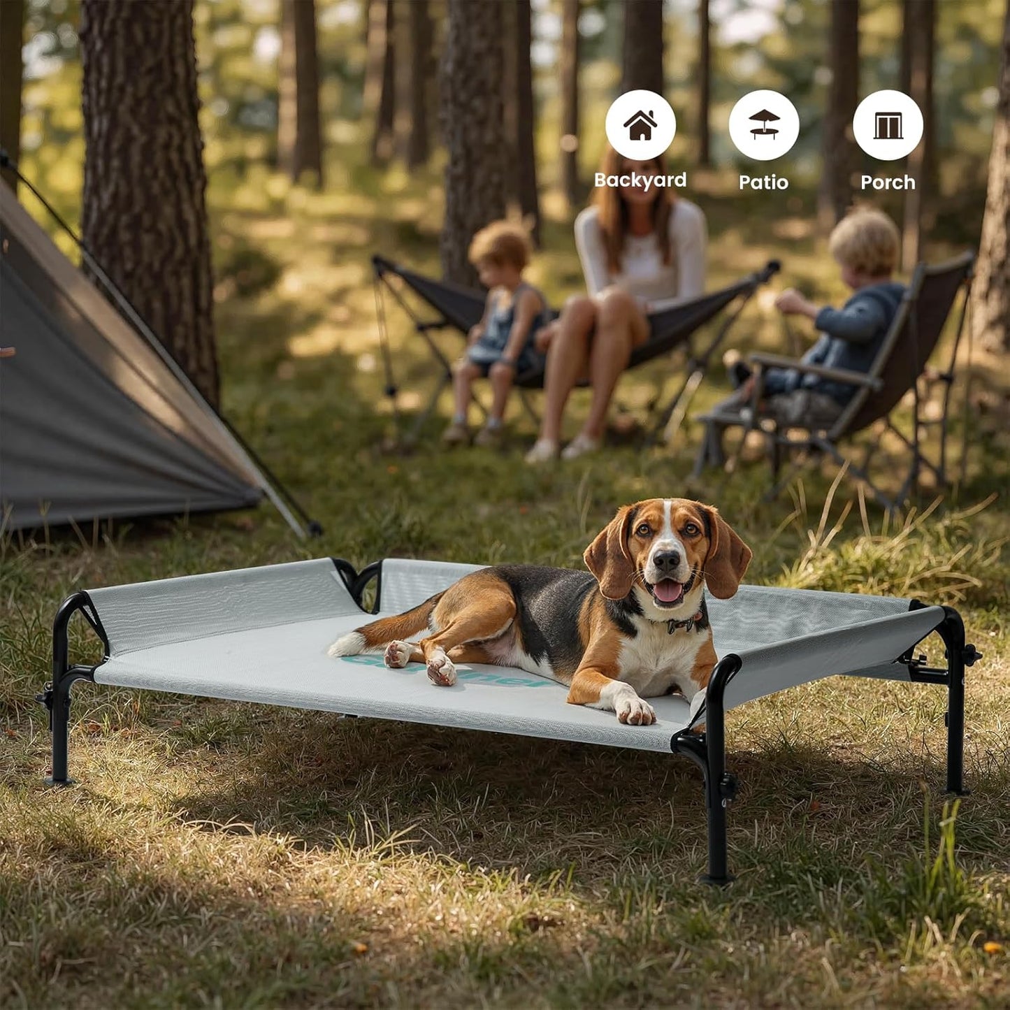 Gardner Pet Elevated Dog Bed for Small Dog, Outdoor Raised Bed Waterproof Portable Cooling Pet Cot Hammock Bed with 3-Sided Guardrail, Breathable Mesh, Grey, 35 Inches