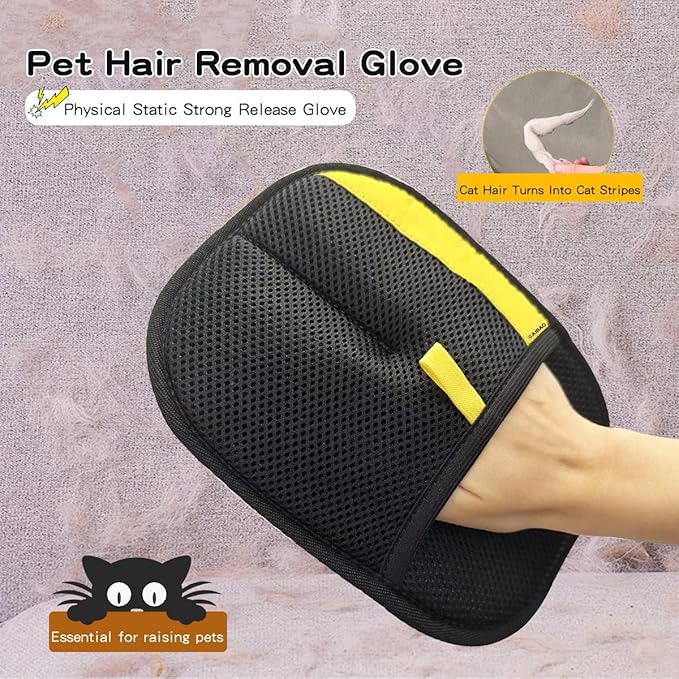 CAIBAO Electrostatic Pet Hair Removal Gloves: Quick Wiping - Reusable & Washable for Sofa Clothing Pet Beds Effortless Cats & Dogs Hair Remover for Busy Pet Owners (1pcs-Black)