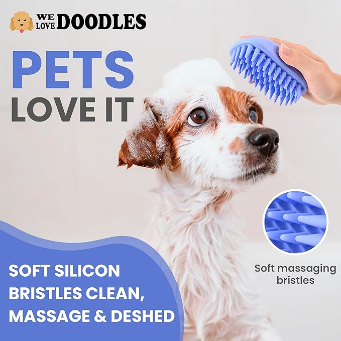 We Love Doodles 2 PACK Pet Rubber Bath Brush and Dog Shampoo (Bundle) - for Shower Scrubbing & Soothing Massage and Organic Dog Shampoo, Conditioner & Detangler - Made in The USA