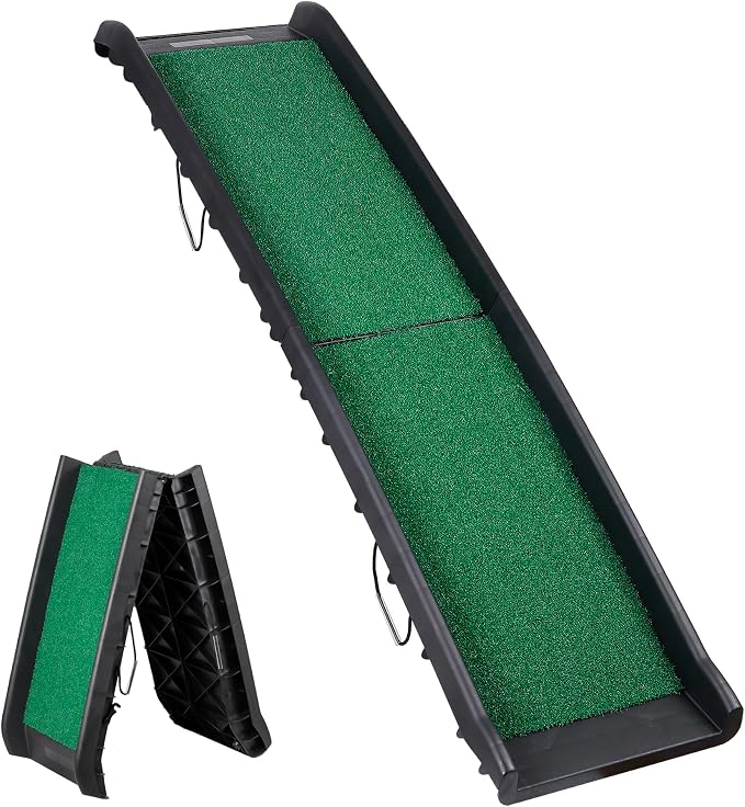 ZENY Dog Ramp for Car, 62inch Long Portable Dog Ramps for Large Dogs | with Non-Slip Poly Grass Surface Dog Car Ramp for SUV Car & Truck, Foldable Dog Ramp