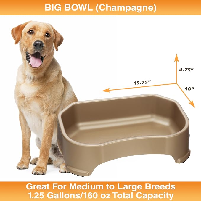 Neater Pet Brands Extra Large Water Bowl for Dogs, Outdoor Dog Water Bowl (1.25 Gallon XL Capacity), Big Trough Style Food Dish for Indoors or Outside, No Spill Large Dog Bowls, Champagne