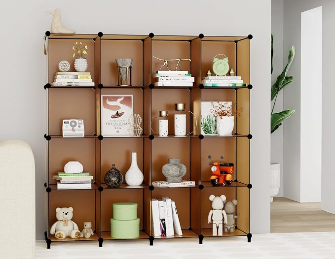 HOMIDEC Cube Storage Organizer, 16-Cube Closet Organizers and Storage | Portable Closet Organizer, Storage Cubes Shelves for Bedroom, Bathroom, Clothes Rack, Bookshelf for Kids Room, Brown