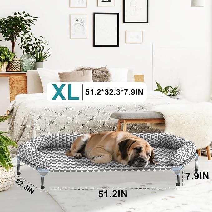 Orthopedic Dog Beds for Large Dogs,U-Shaped Bolster ，Up to 130 lbs | 6-Sided Design，Elevated Dog bed，Breathable Fabric, Dual-Layer Cotton, Stainless Steel Frame, Anti-Slip Feet