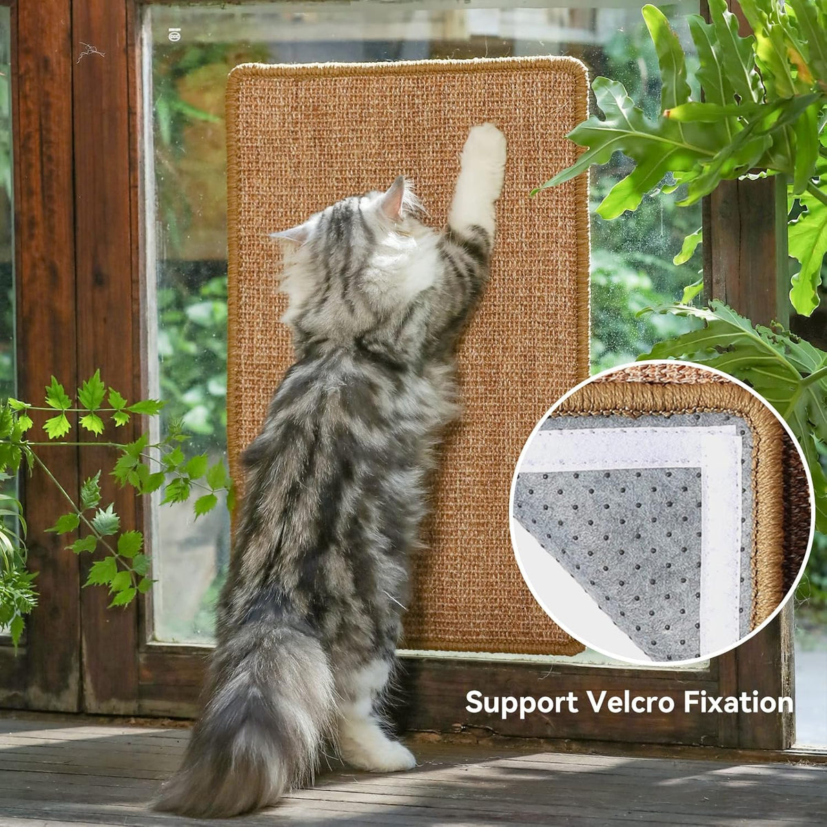FUKUMARU Cat Scratcher Mat, 23.6 X 15.7 Inch Natural Sisal Cat Scratch Mats, Horizontal Cat Floor Scratching Pad Rug with Sticky Tapes, Protect Couch and Carpets