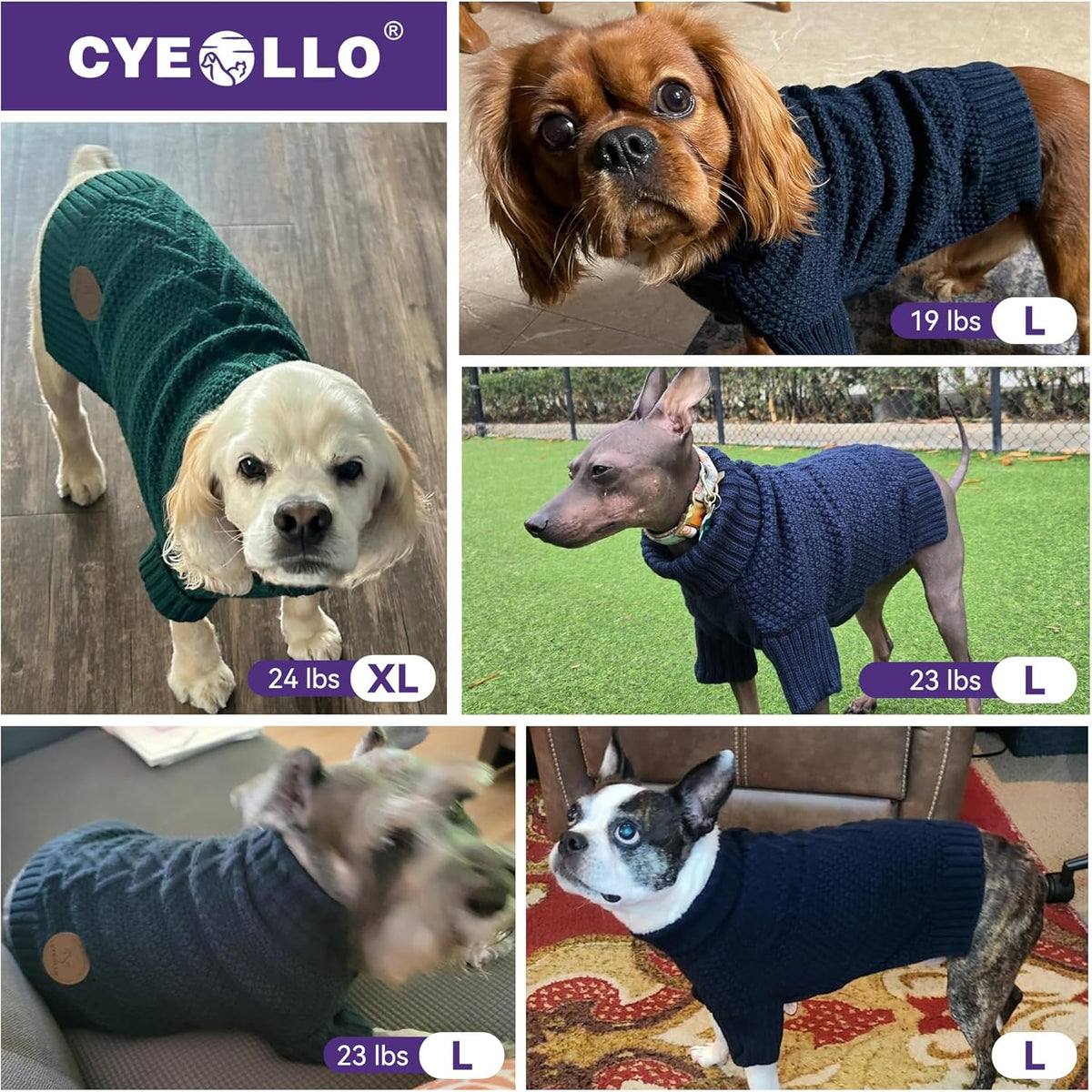 cyeollo Dog Sweaters for Medium Dogs Boy, Stretchy Warm Turtleneck Doggy Clothes for Fall Winter, Thermal Knit Pet Apparel with Sleeves, Navy XL